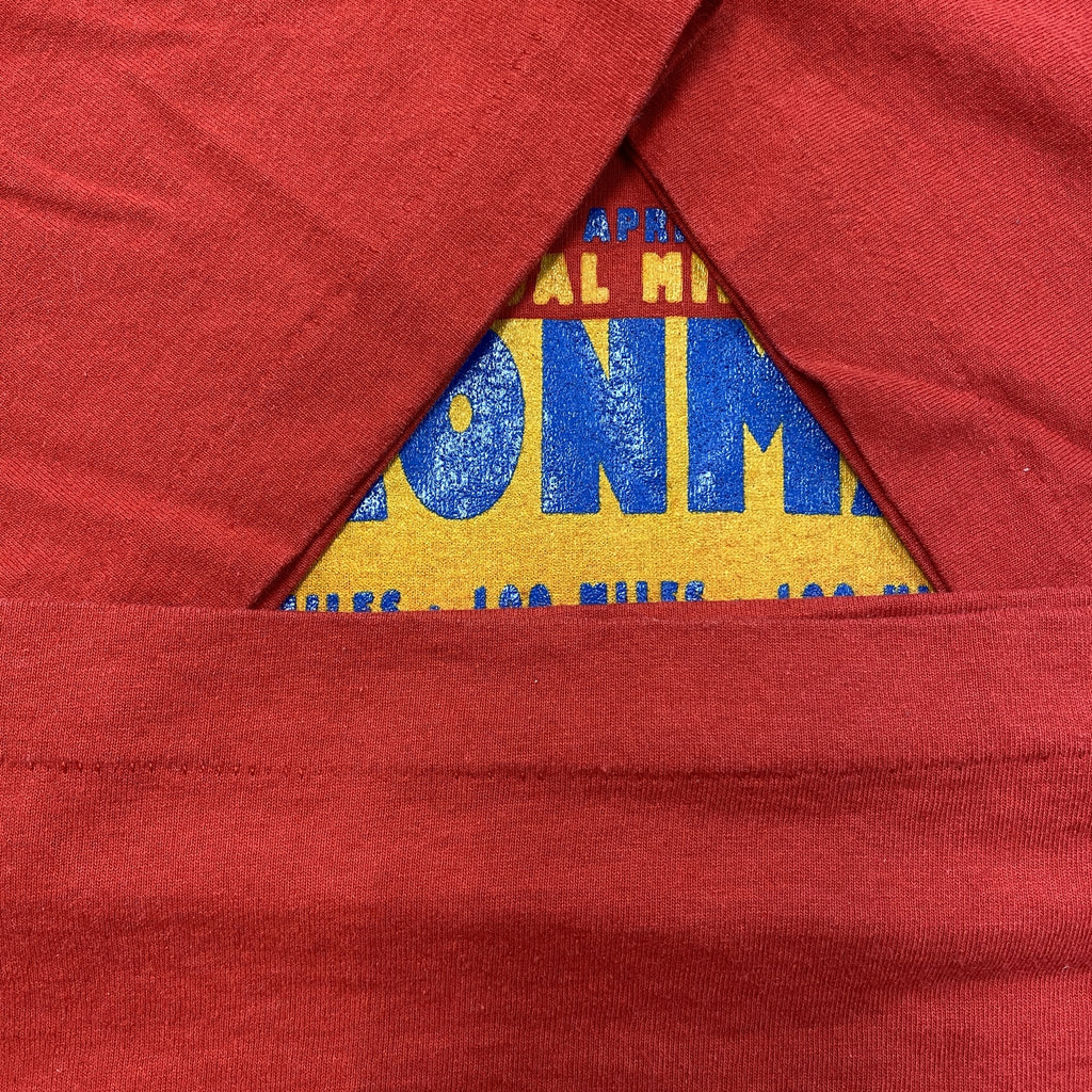 90s　IRONMAN　TRIATHLON　アイアンマン　トライアスロン　半袖プリントTシャツ　USA製　シングルステッチ　ヴィンテージ　赤　レッド　Lサイズ　古着