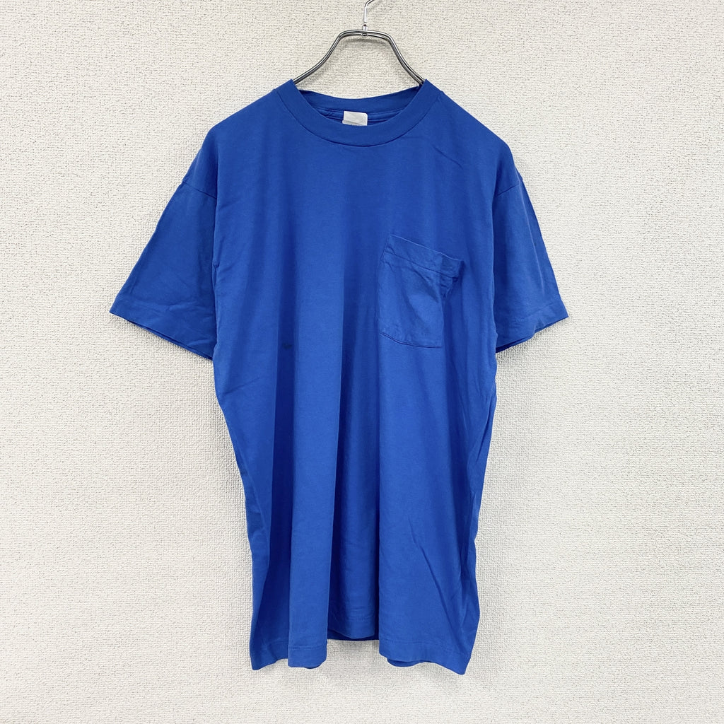 80s　FRUIT OF THE LOOM　フルーツオブザルーム　胸ポケット　半袖プリントTシャツ　USA製　シングルステッチ　ヴィンテージ　青　ブルー　XLサイズ　古着