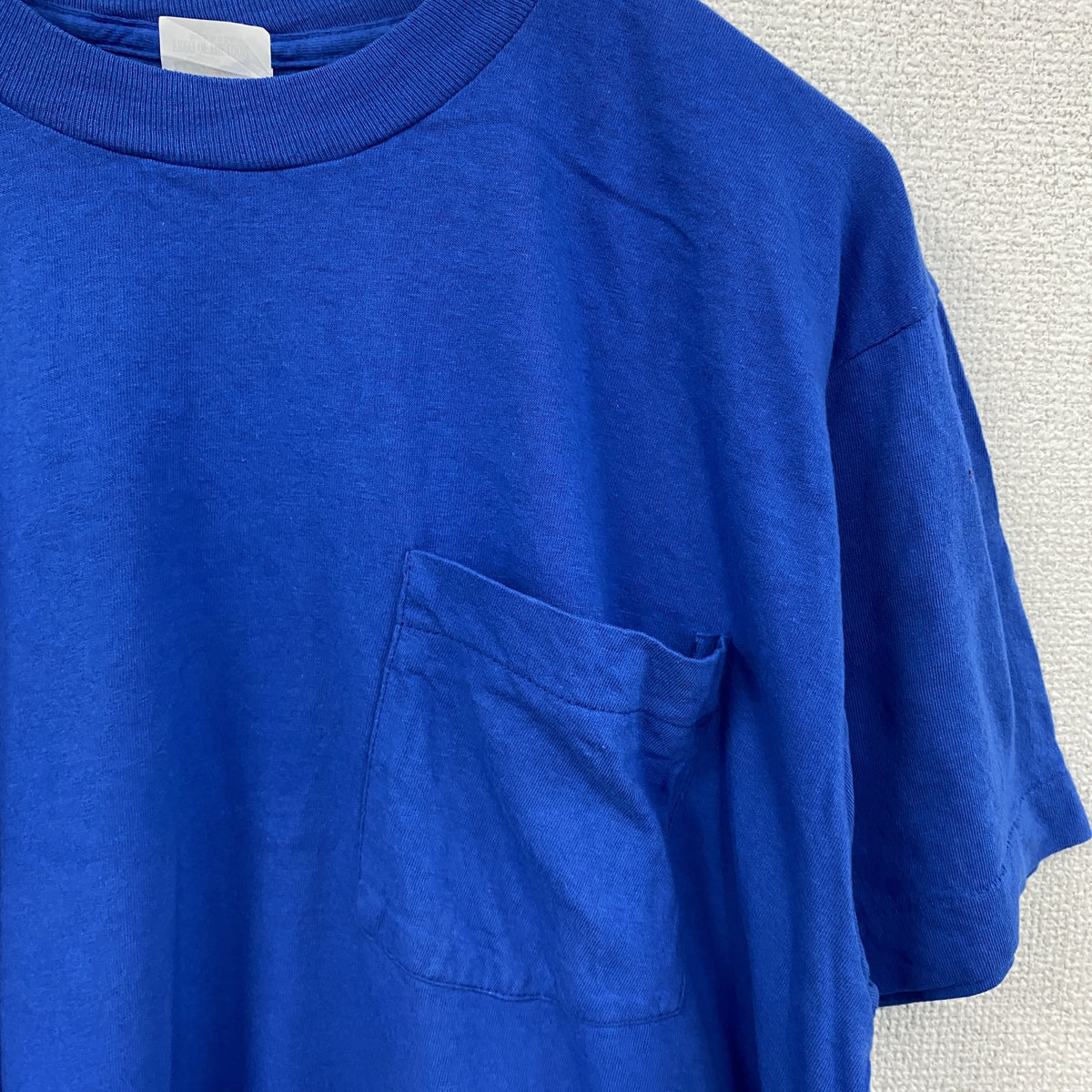 80s　FRUIT OF THE LOOM　フルーツオブザルーム　胸ポケット　半袖プリントTシャツ　USA製　シングルステッチ　ヴィンテージ　青　ブルー　XLサイズ　古着