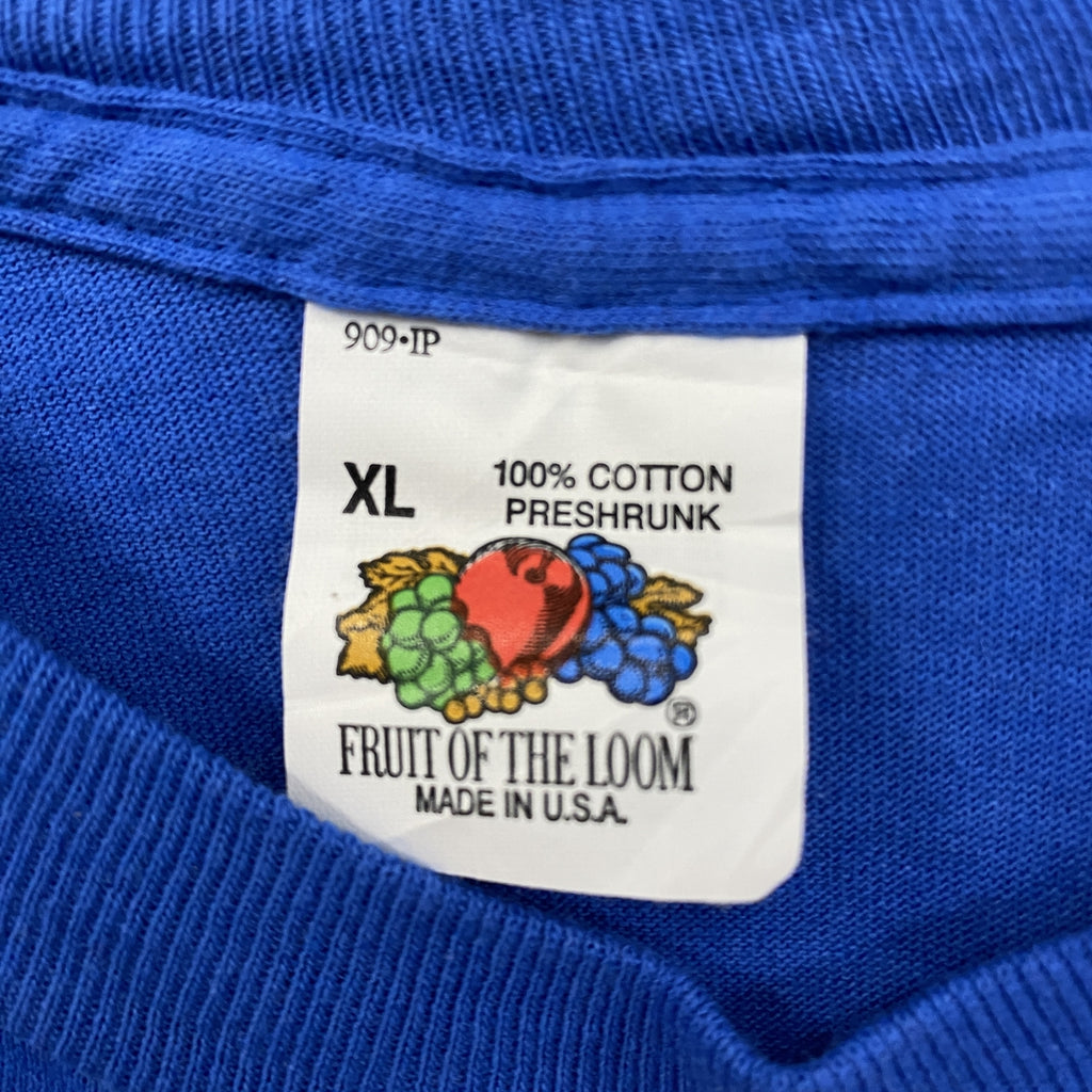 80s　FRUIT OF THE LOOM　フルーツオブザルーム　胸ポケット　半袖プリントTシャツ　USA製　シングルステッチ　ヴィンテージ　青　ブルー　XLサイズ　古着