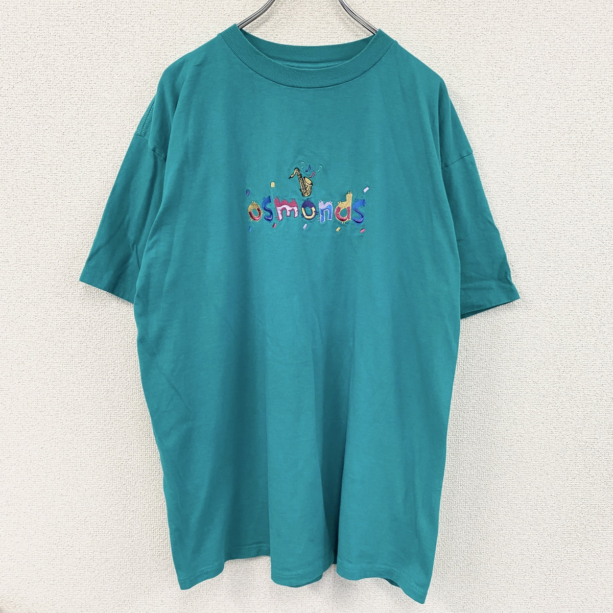 90s　DESERT HEAT　デザートヒート　osmonds　半袖プリントTシャツ　USA製　シングルステッチ　ヴィンテージ　青　ブルー　ターコイズブルー　XLサイズ　古着