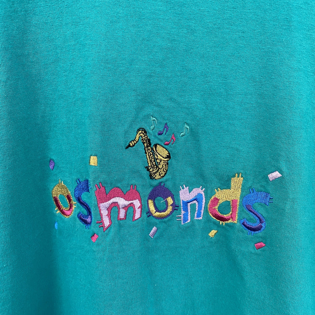 90s　DESERT HEAT　デザートヒート　osmonds　半袖プリントTシャツ　USA製　シングルステッチ　ヴィンテージ　青　ブルー　ターコイズブルー　XLサイズ　古着
