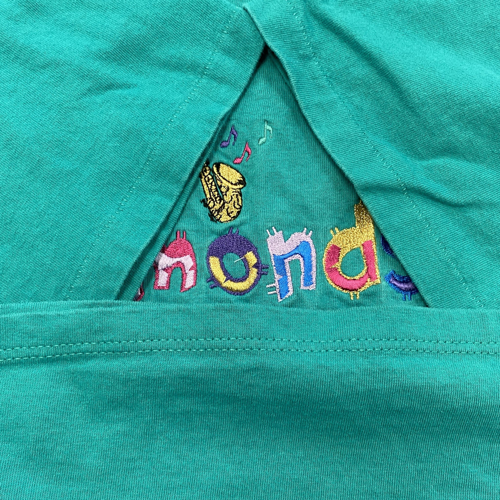 90s　DESERT HEAT　デザートヒート　osmonds　半袖プリントTシャツ　USA製　シングルステッチ　ヴィンテージ　青　ブルー　ターコイズブルー　XLサイズ　古着