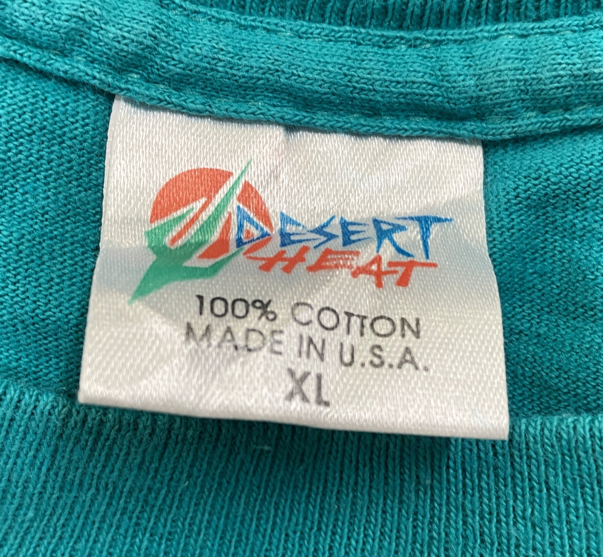 90s　DESERT HEAT　デザートヒート　osmonds　半袖プリントTシャツ　USA製　シングルステッチ　ヴィンテージ　青　ブルー　ターコイズブルー　XLサイズ　古着