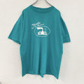 80s～90s　半袖プリントTシャツ　シングルステッチ　ヴィンテージ　青　ブルー　ターコイズブルー　古着