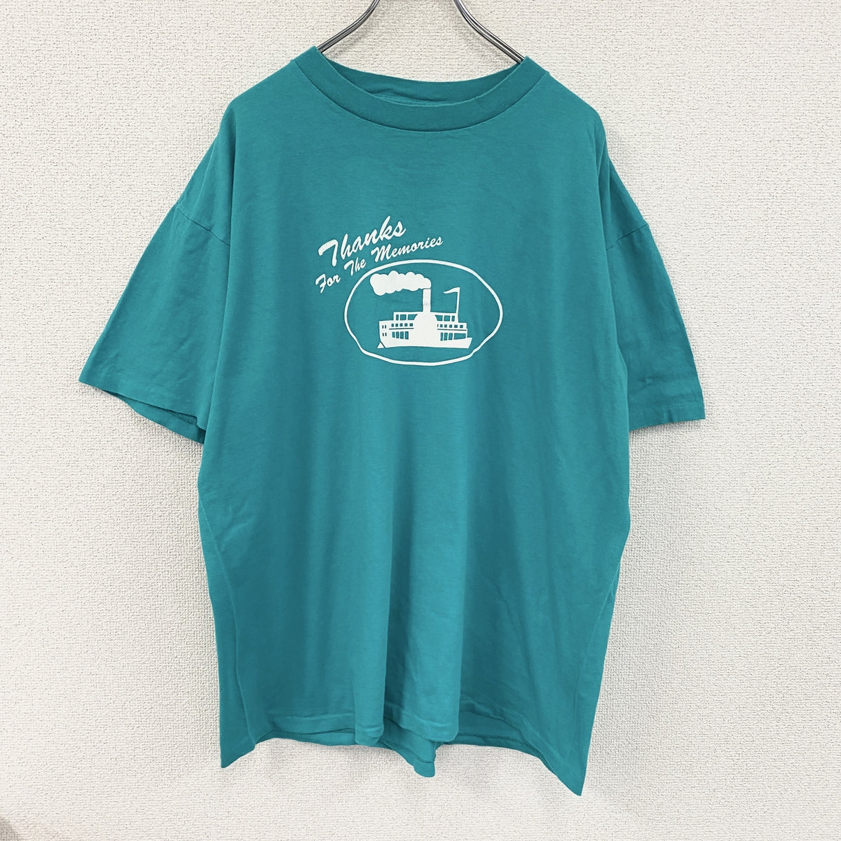 80s～90s　半袖プリントTシャツ　シングルステッチ　ヴィンテージ　青　ブルー　ターコイズブルー　古着