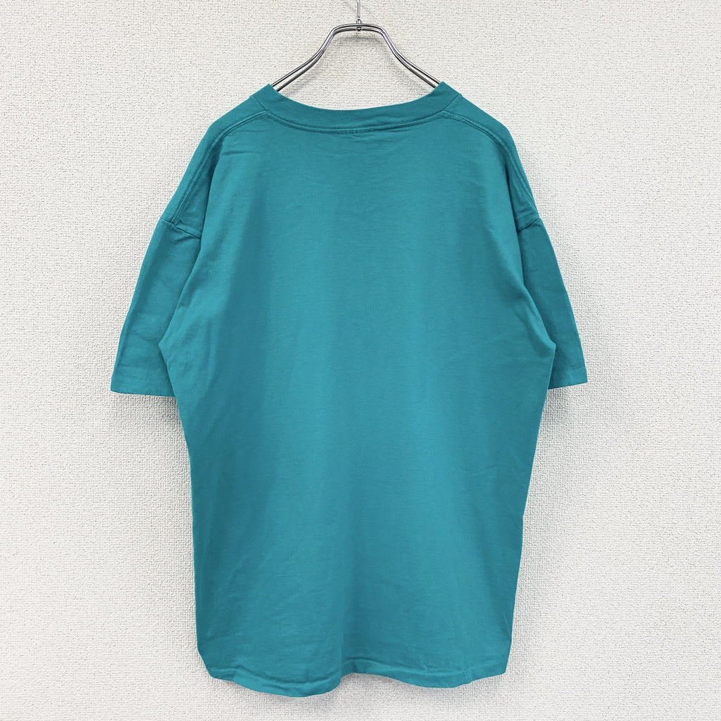 80s～90s　半袖プリントTシャツ　シングルステッチ　ヴィンテージ　青　ブルー　ターコイズブルー　古着