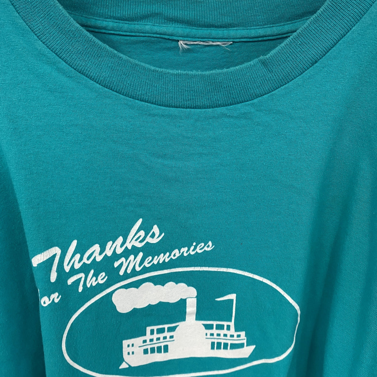 80s～90s　半袖プリントTシャツ　シングルステッチ　ヴィンテージ　青　ブルー　ターコイズブルー　古着