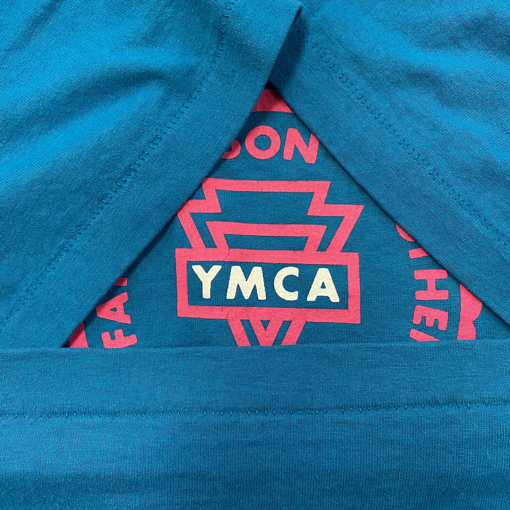 90s　YMCA　Indian Guide Programs　インディアンガイドプログラム　半袖プリントTシャツ　USA製　シングルステッチ　ヴィンテージ　青　ブルー　Lサイズ　古着
