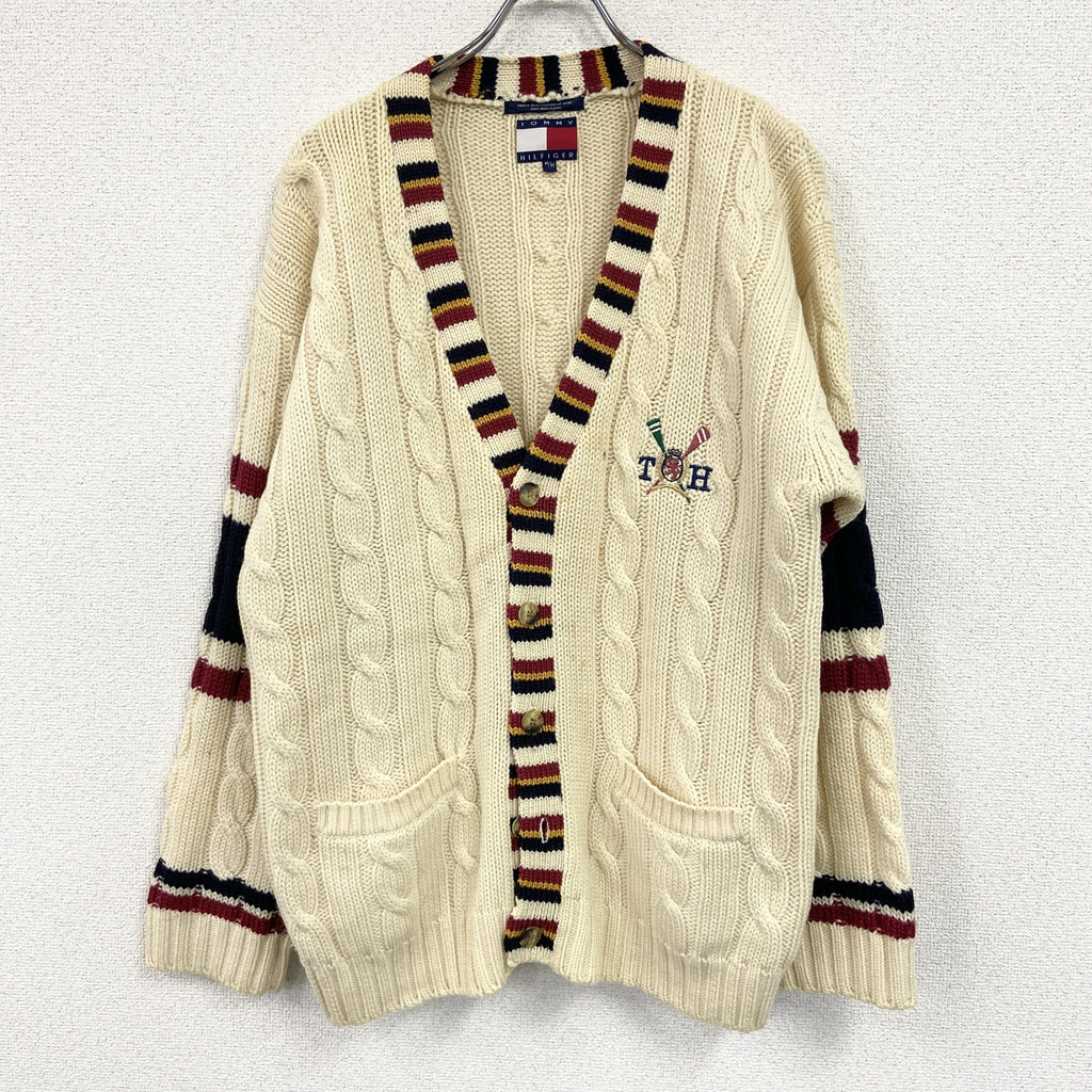 TOMMY HILFIGER　トミーヒルフィガー　ウールニットカーディガン　ベージュ　Mサイズ　古着