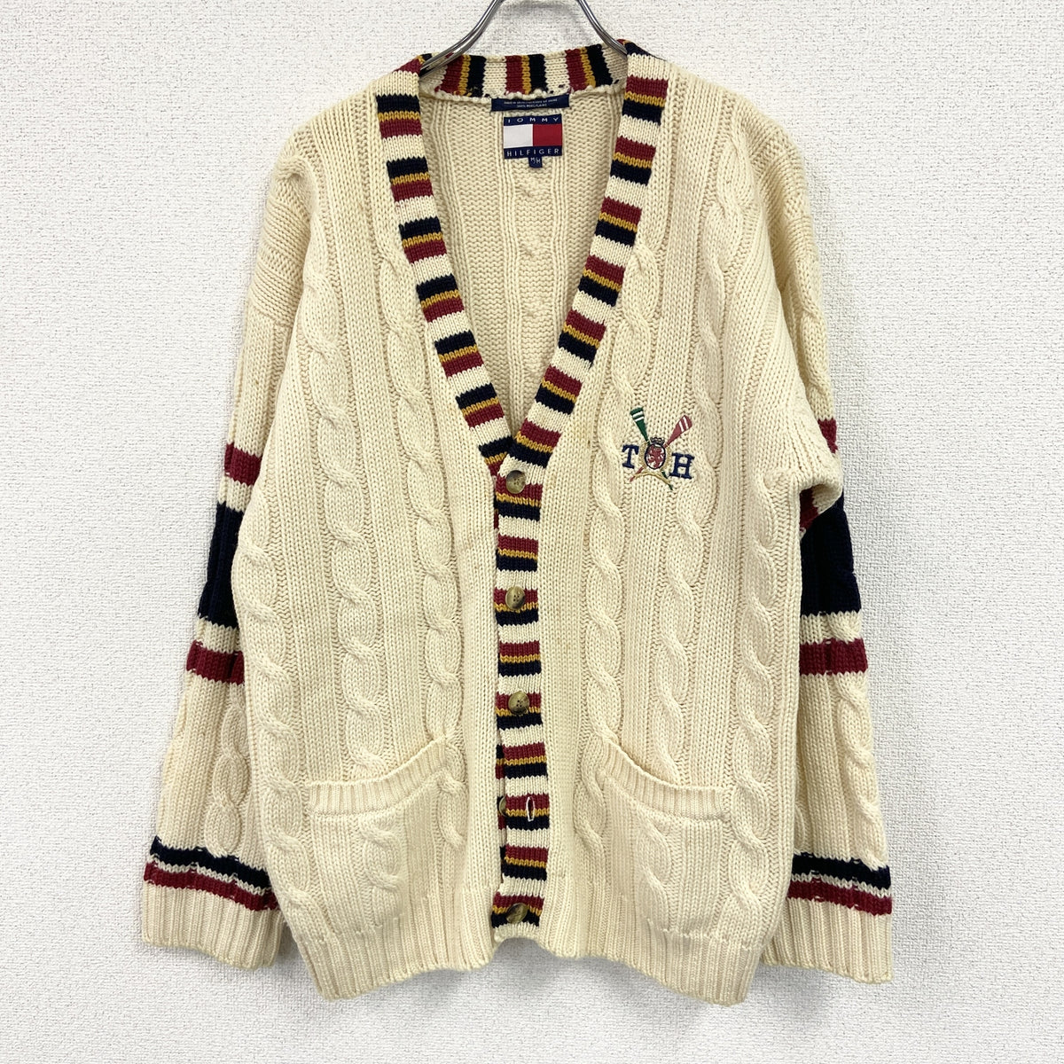 TOMMY HILFIGER　トミーヒルフィガー　ウールニットカーディガン　ベージュ　Mサイズ　古着
