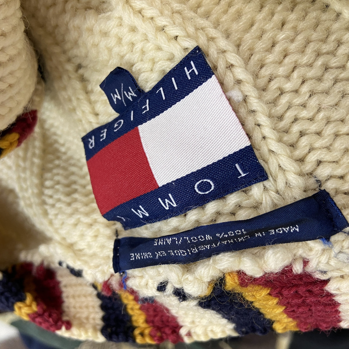 TOMMY HILFIGER　トミーヒルフィガー　ウールニットカーディガン　ベージュ　Mサイズ　古着