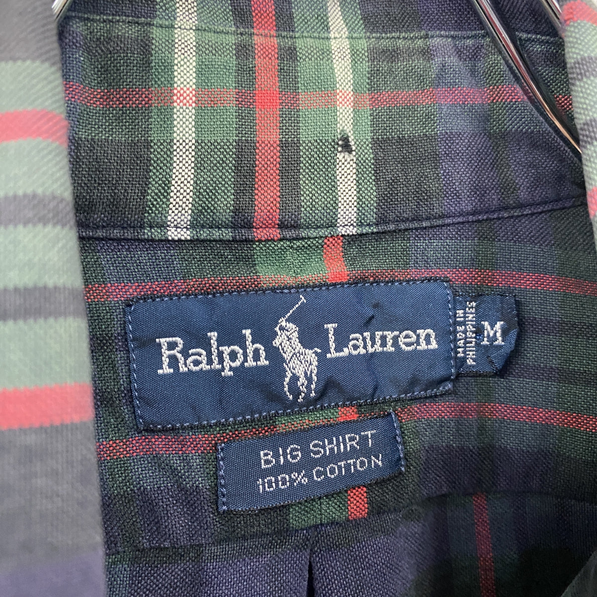 RALPH LAUREN　ラルフローレン　長袖ボタンダウンシャツ　チェック柄　マルチカラー　紺　ネイビー　Mサイズ　古着