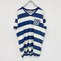 QuikSilver　クイックシルバー　半袖Tシャツ　Vネック　ボーダー　青　ブルー　ベージュ　Lサイズ　古着