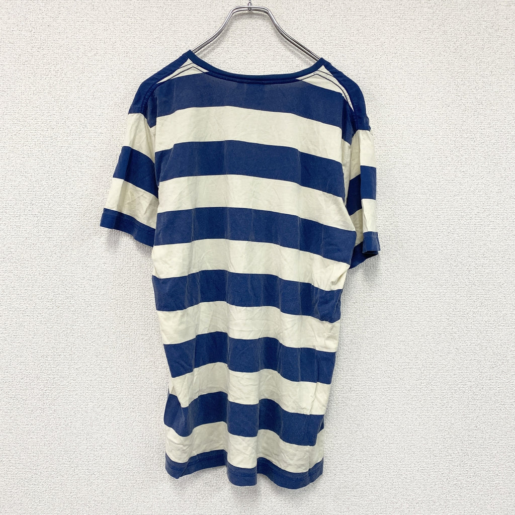 QuikSilver　クイックシルバー　半袖Tシャツ　Vネック　ボーダー　青　ブルー　ベージュ　Lサイズ　古着