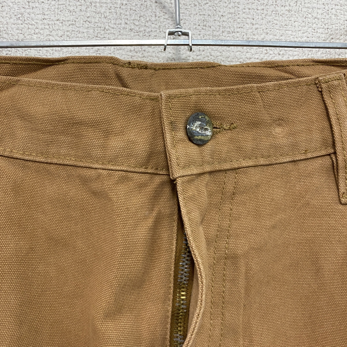 ノーブランド　ダブルニーペインターパンツ　ダックパンツ　ジップフライ　キャメル　古着