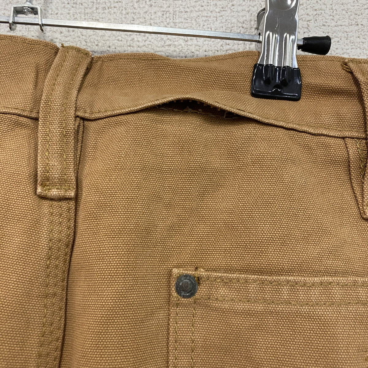ノーブランド　ダブルニーペインターパンツ　ダックパンツ　ジップフライ　キャメル　古着