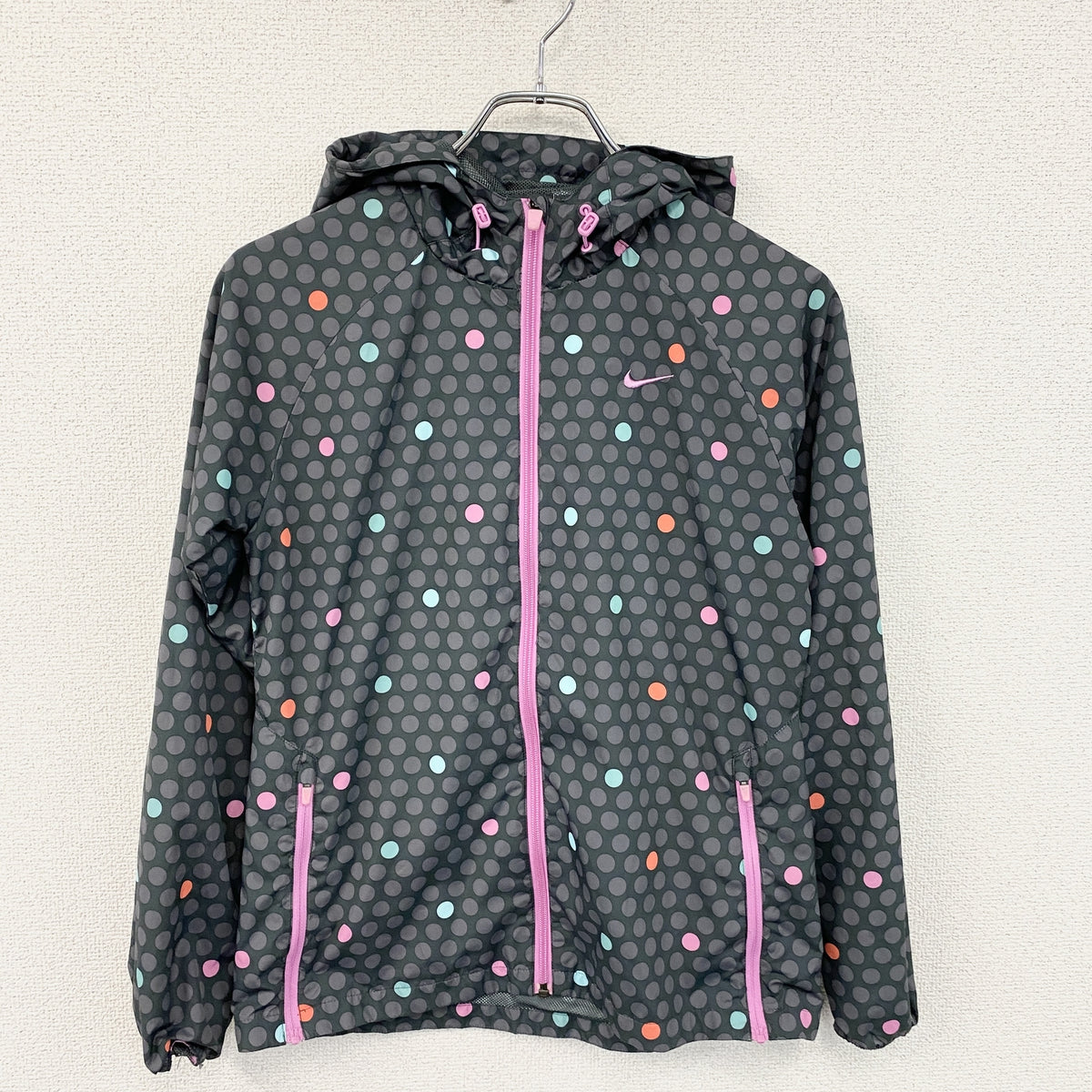 NIKE　ナイキ　フルジップパーカー　ドット　水玉　ダークグレー　Sサイズ　古着