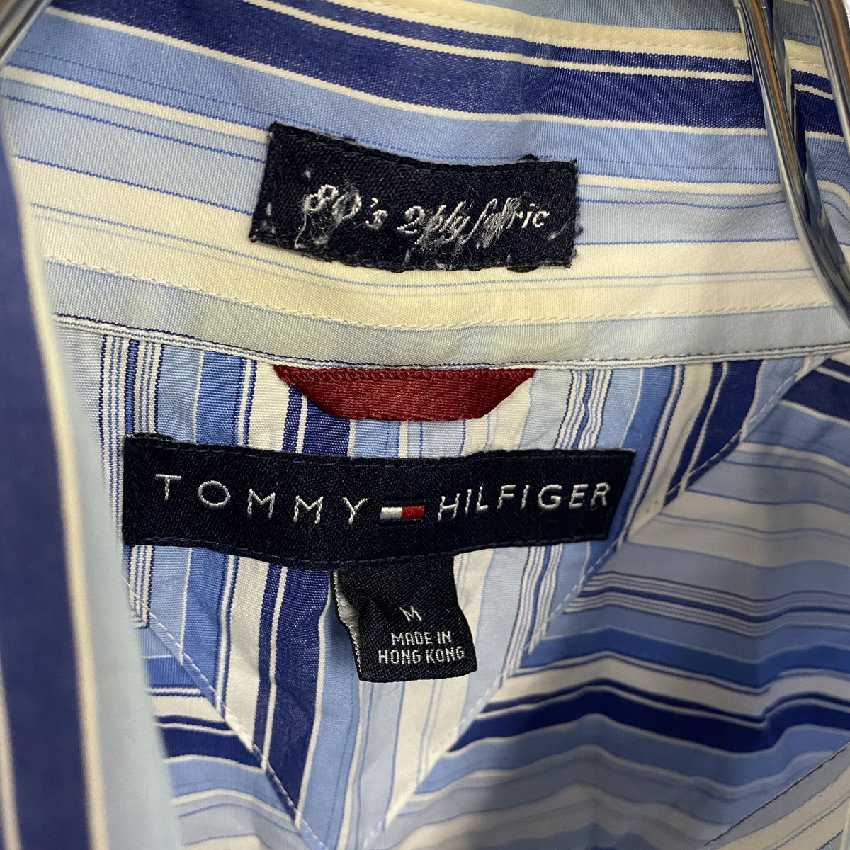 TOMMY HILFIGER　トミーヒルフィガー　半袖ボタンダウンシャツ　ストライプ　マルチカラー　青　ブルー　Mサイズ　古着