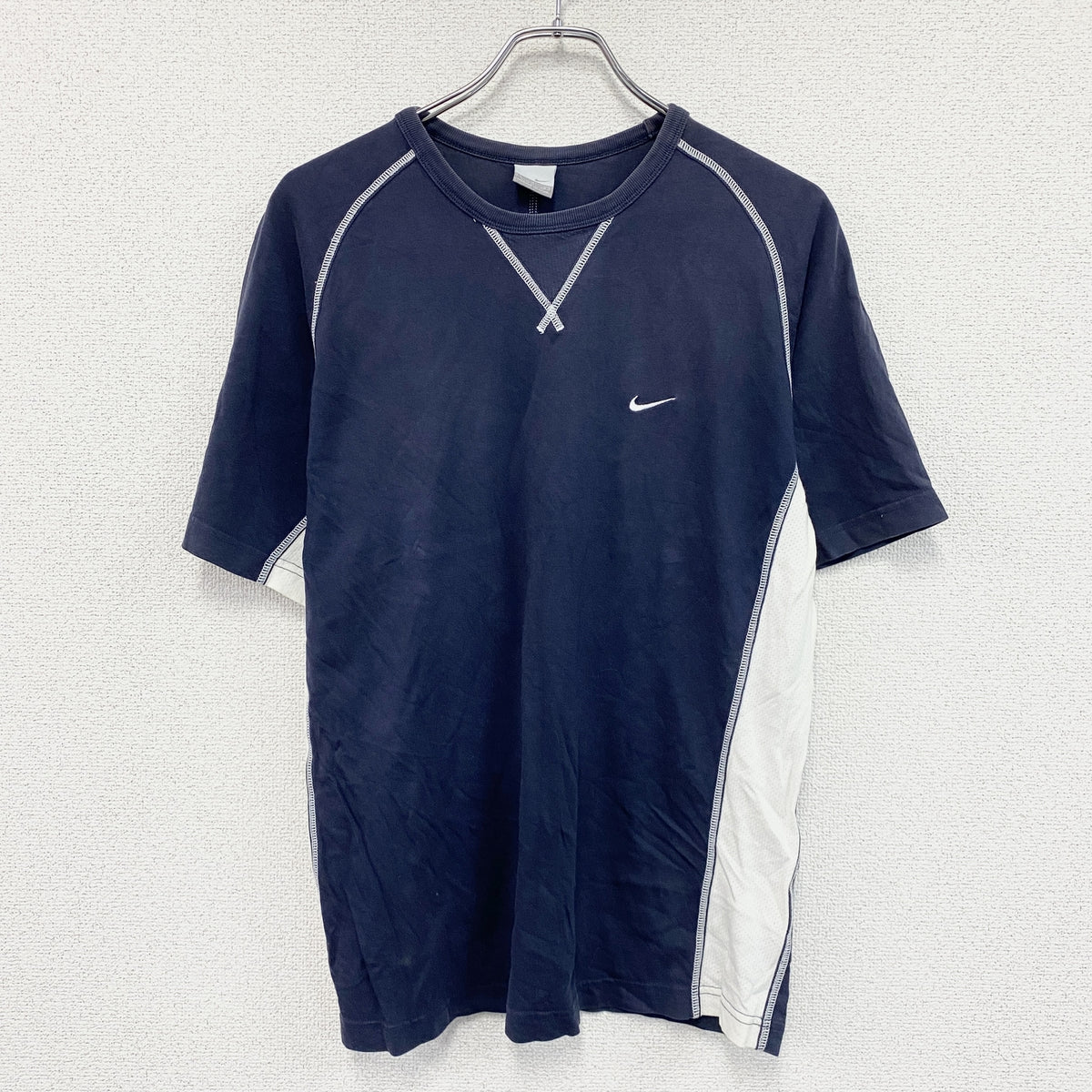NIKE　ナイキ　半袖Tシャツ　ラグランスリーブ　スウッシュ　紺　ネイビー　Lサイズ　古着
