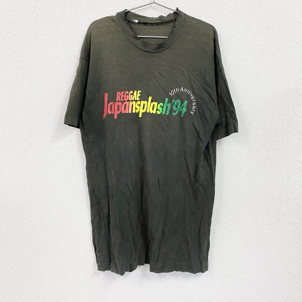 REGGAE JAPAN SPLASH’94　半袖プリントTシャツ　シングルステッチ　ヴィンテージ　フェード　黒　ブラック　古着