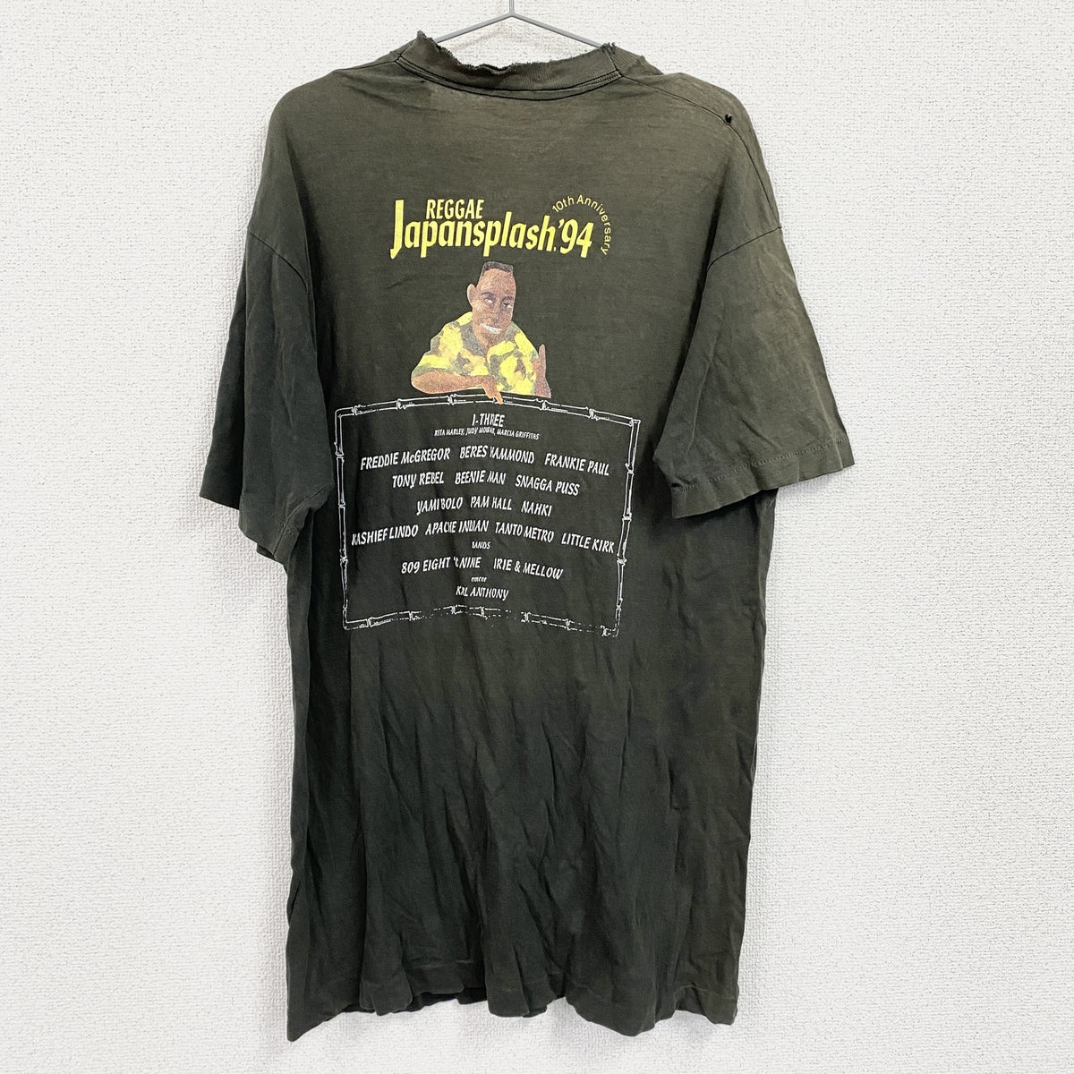 REGGAE JAPAN SPLASH’94　半袖プリントTシャツ　シングルステッチ　ヴィンテージ　フェード　黒　ブラック　古着