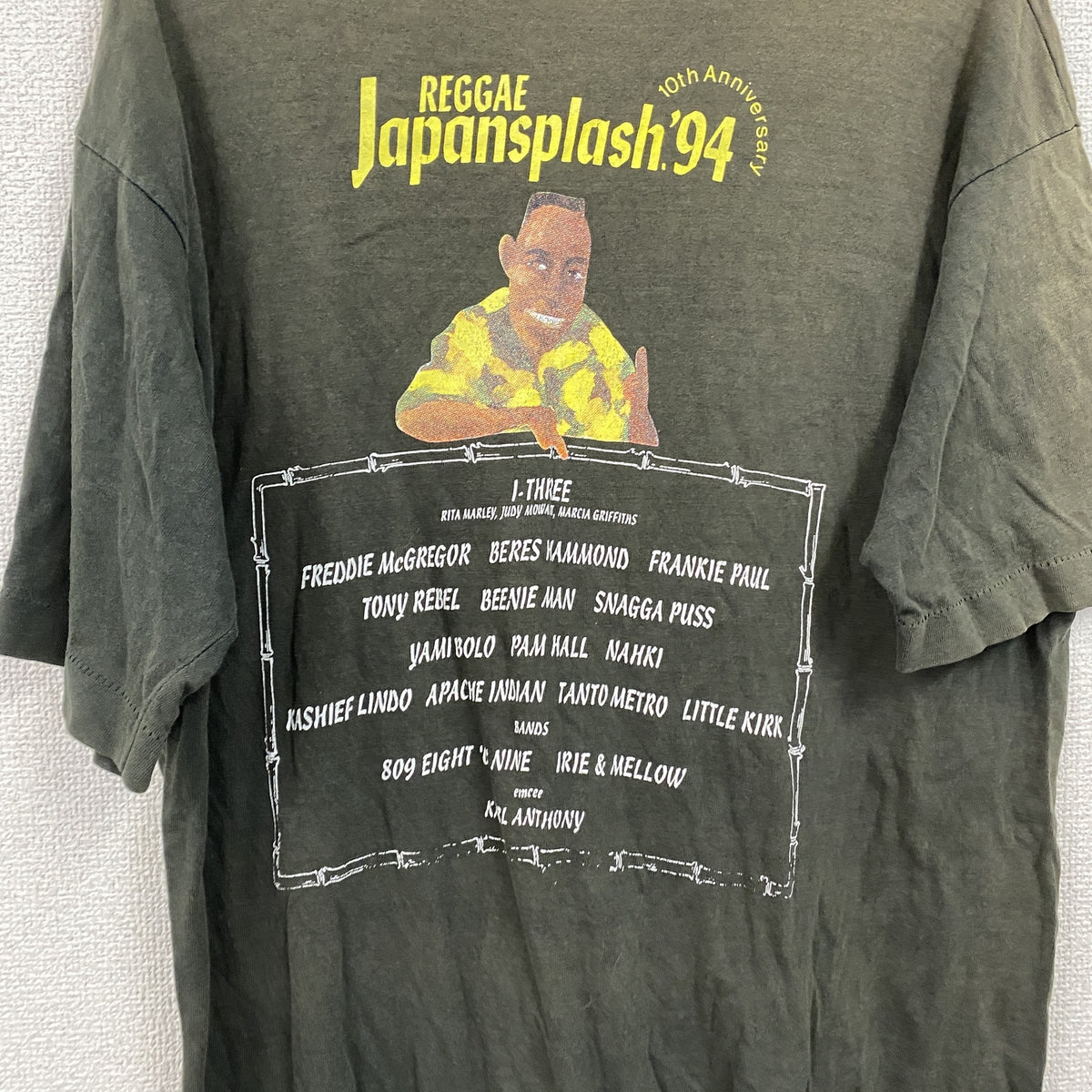 REGGAE JAPAN SPLASH’94　半袖プリントTシャツ　シングルステッチ　ヴィンテージ　フェード　黒　ブラック　古着