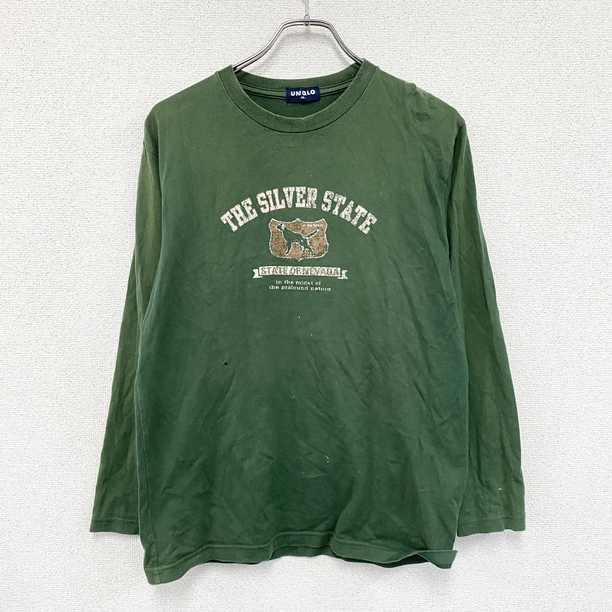 OLD UNIQLO　オールドユニクロ　長袖プリントTシャツ/ロンT　緑　グリーン　Mサイズ　古着