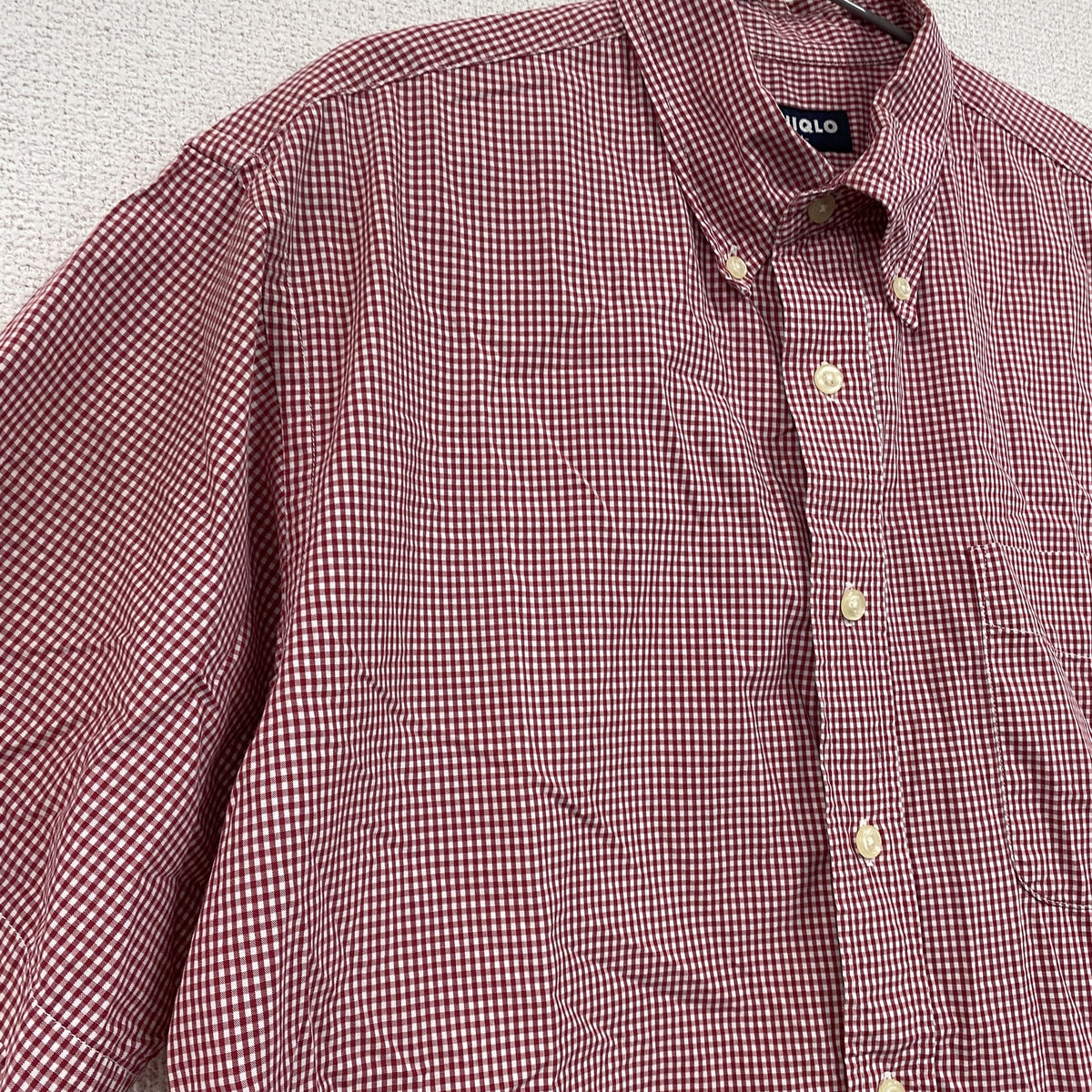 ～00s　OLD UNIQLO　オールドユニクロ　半袖ボタンダウンシャツ　ヴィンテージ　チェック柄　赤　レッド　Mサイズ　古着