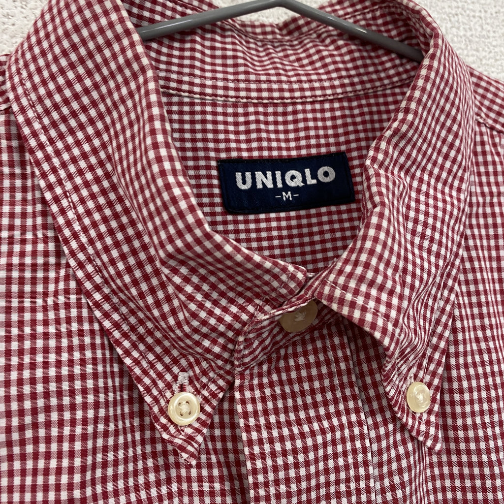 ～00s　OLD UNIQLO　オールドユニクロ　半袖ボタンダウンシャツ　ヴィンテージ　チェック柄　赤　レッド　Mサイズ　古着