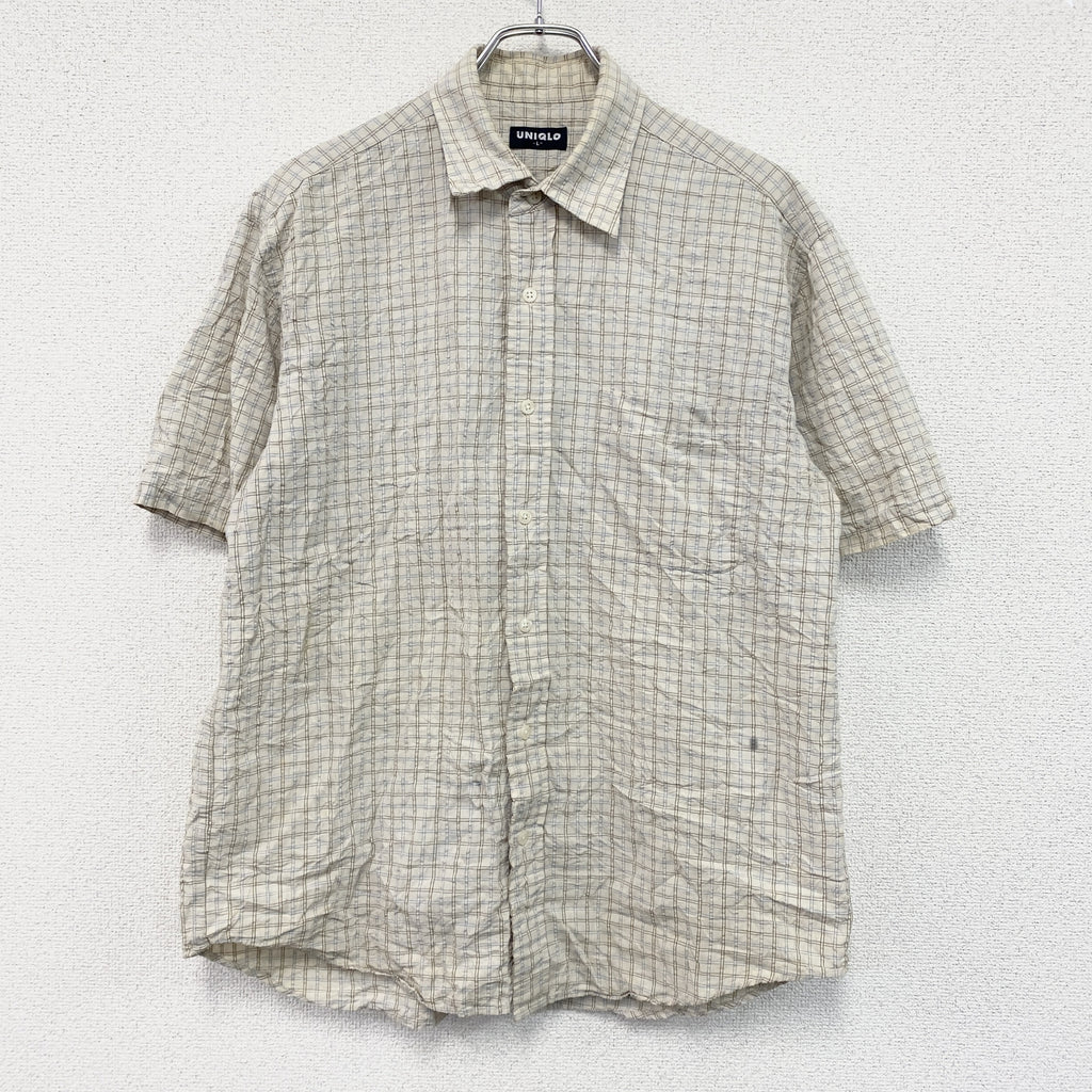 OLD UNIQLO　オールドユニクロ　半袖シャツ　チェック柄　ベージュ　Lサイズ　古着