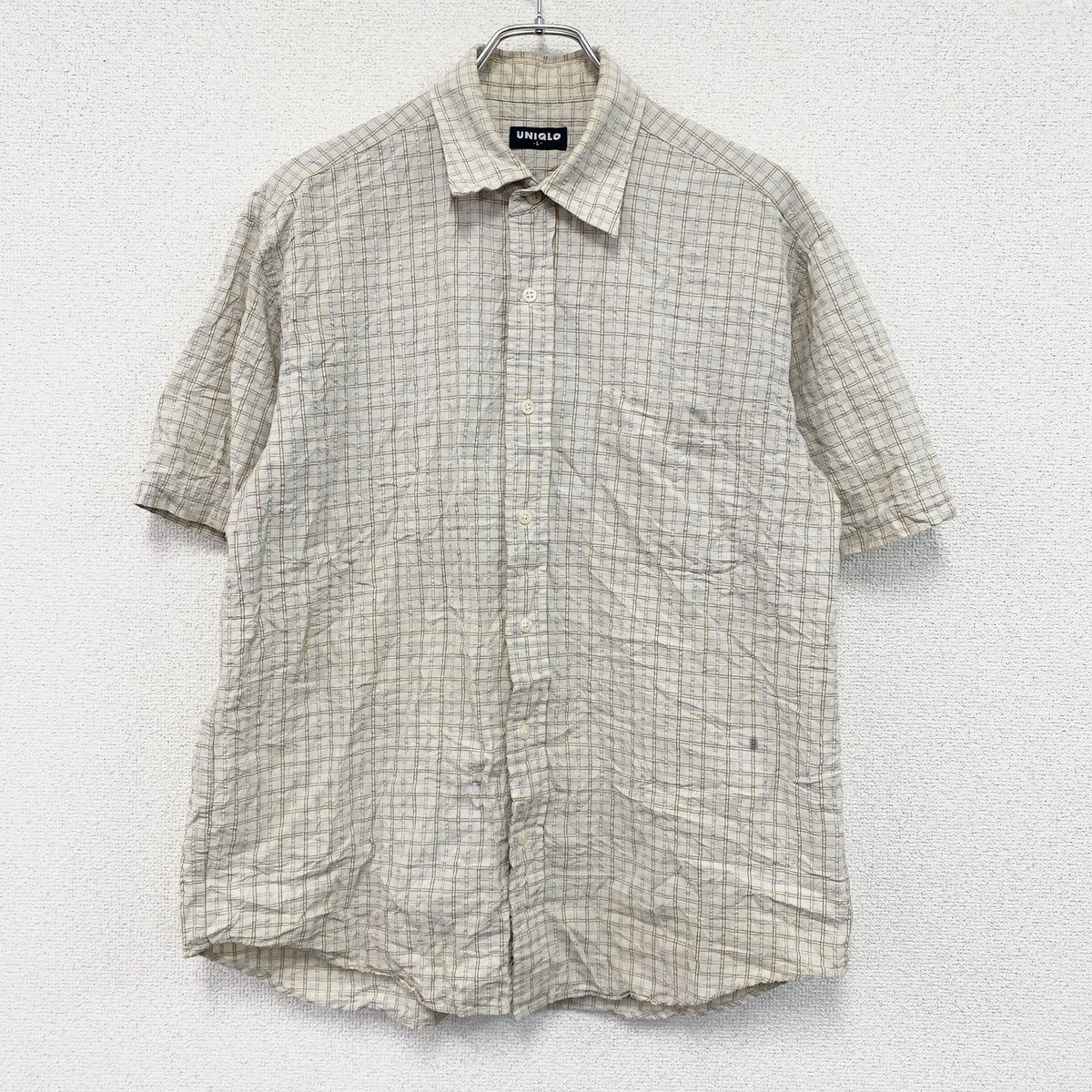 OLD UNIQLO　オールドユニクロ　半袖シャツ　チェック柄　ベージュ　Lサイズ　古着