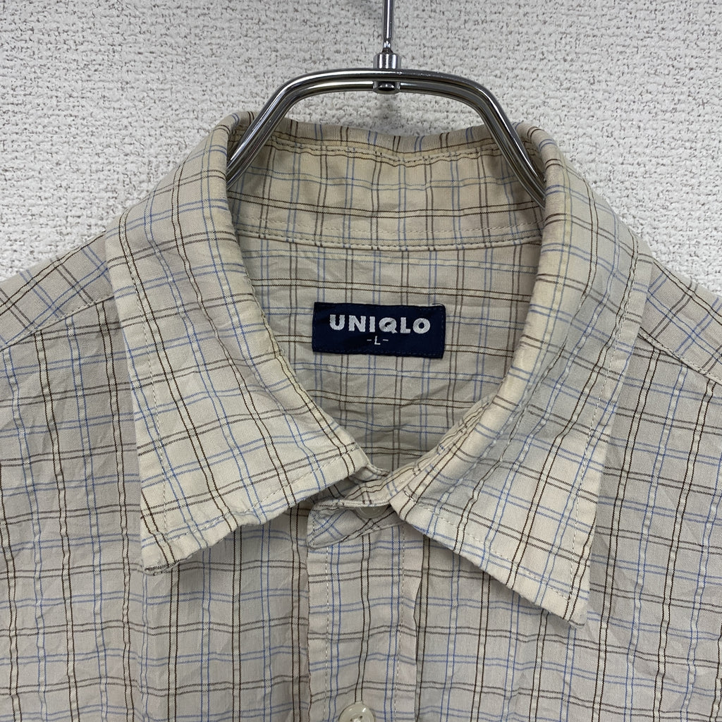 OLD UNIQLO　オールドユニクロ　半袖シャツ　チェック柄　ベージュ　Lサイズ　古着