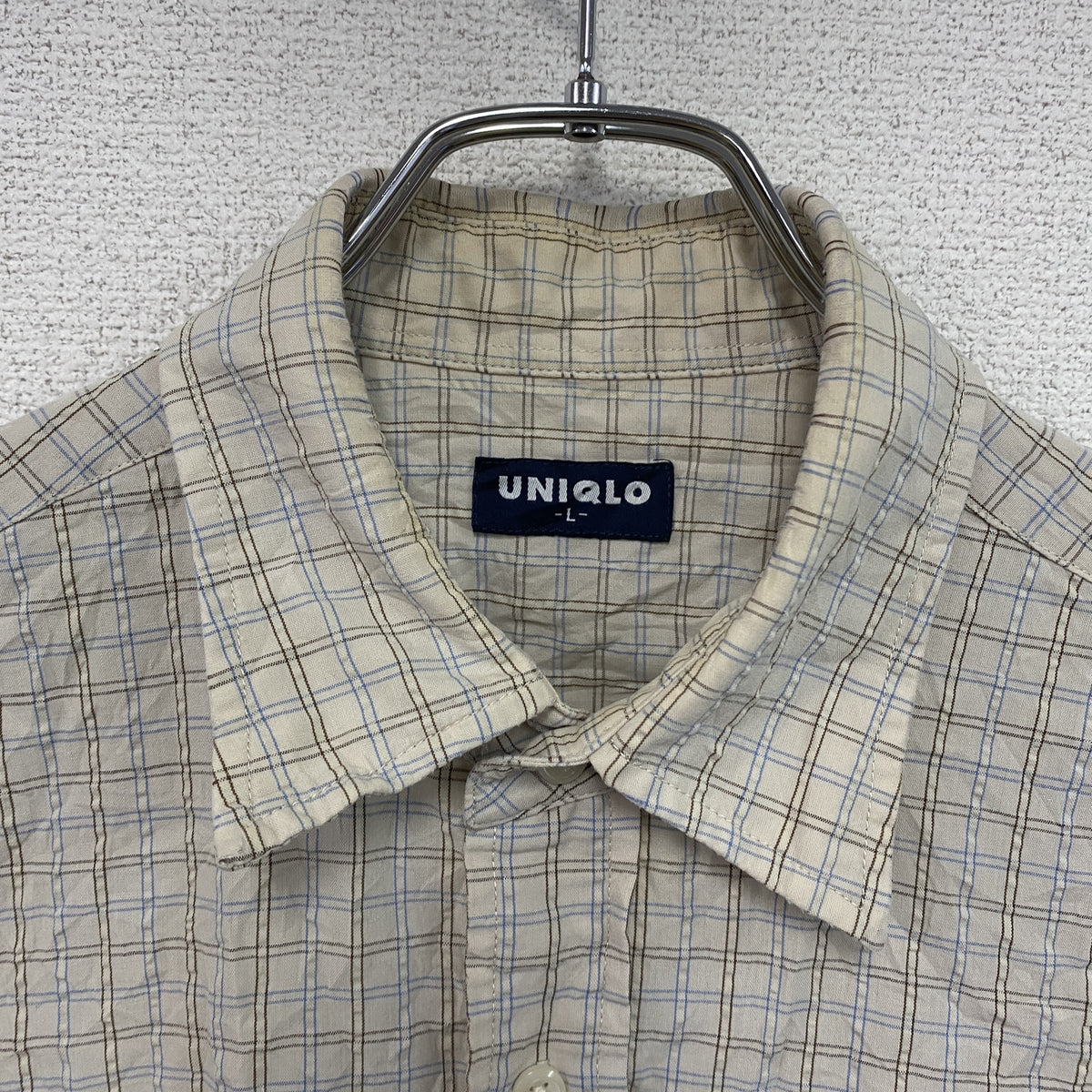 OLD UNIQLO　オールドユニクロ　半袖シャツ　チェック柄　ベージュ　Lサイズ　古着