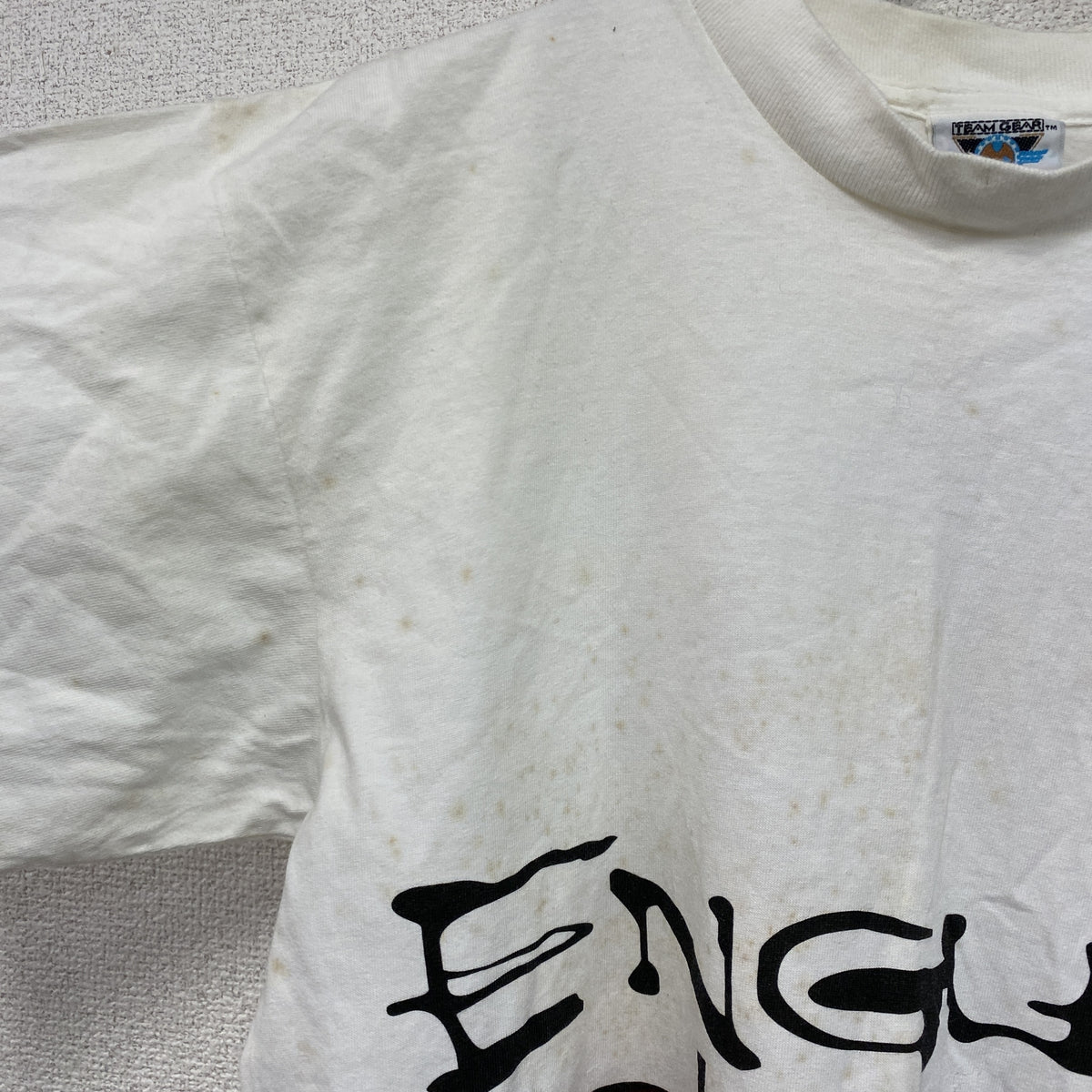TEAM GEAR　サッカーワールドカップ　イングランド代表　半袖プリントTシャツ　シングルステッチ　ヴィンテージ　白　ホワイト　Lサイズ　古着