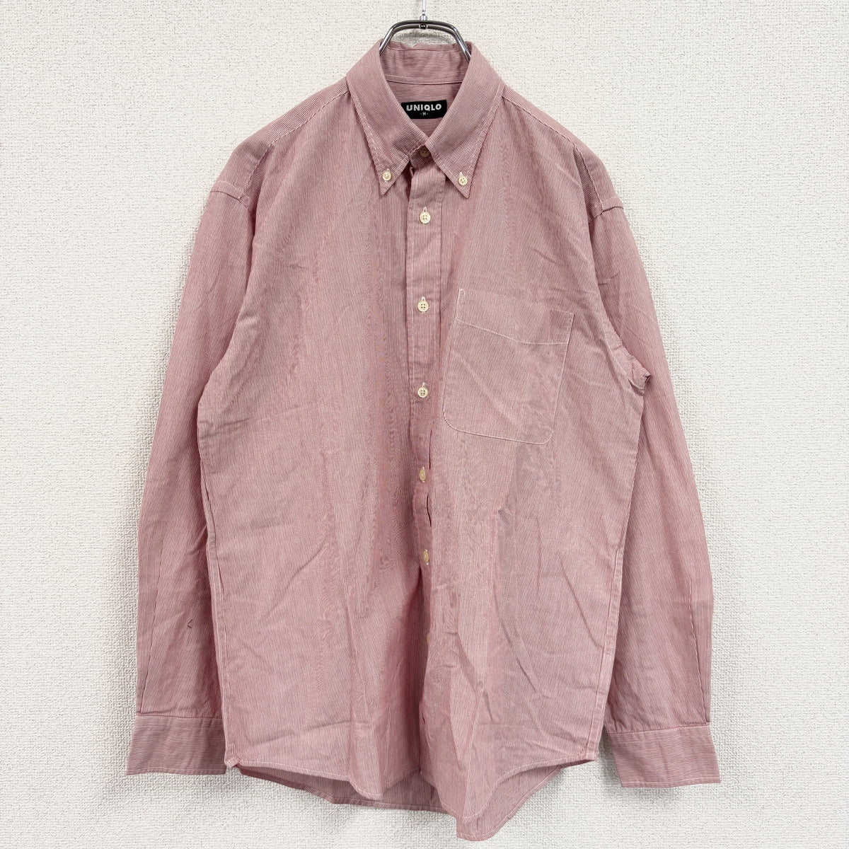 OLD UNIQLO　オールドユニクロ　長袖チェック柄シャツ　ピンク　Mサイズ　古着
