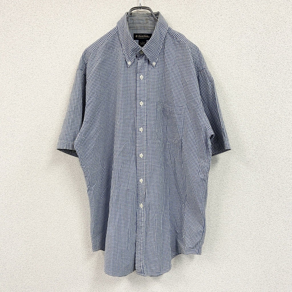 Brooks Brothers　ブルックスブラザーズ　半袖シャツ　ギンガムチェック　柄シャツ　総柄　バイカラー　青　ブルー　白　ホワイト　Lサイズ　古着
