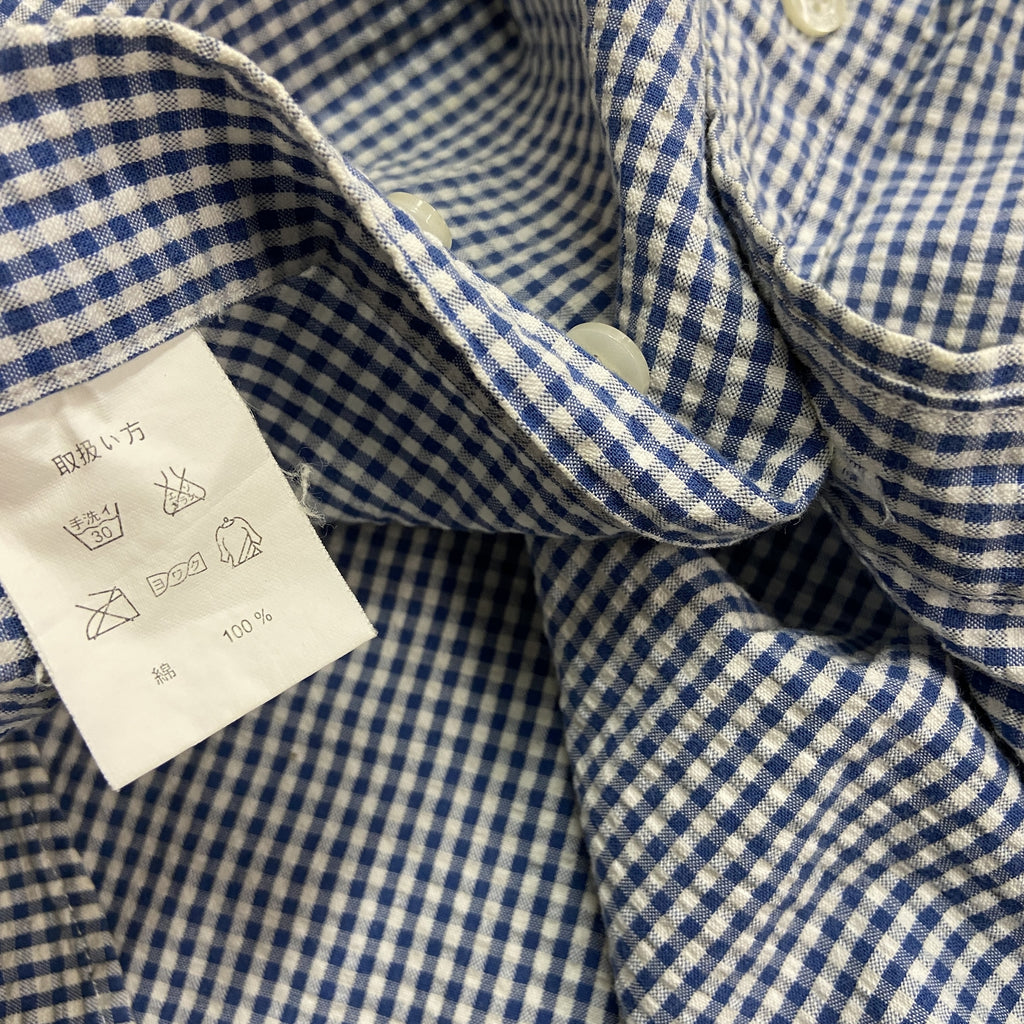 Brooks Brothers　ブルックスブラザーズ　半袖シャツ　ギンガムチェック　柄シャツ　総柄　バイカラー　青　ブルー　白　ホワイト　Lサイズ　古着
