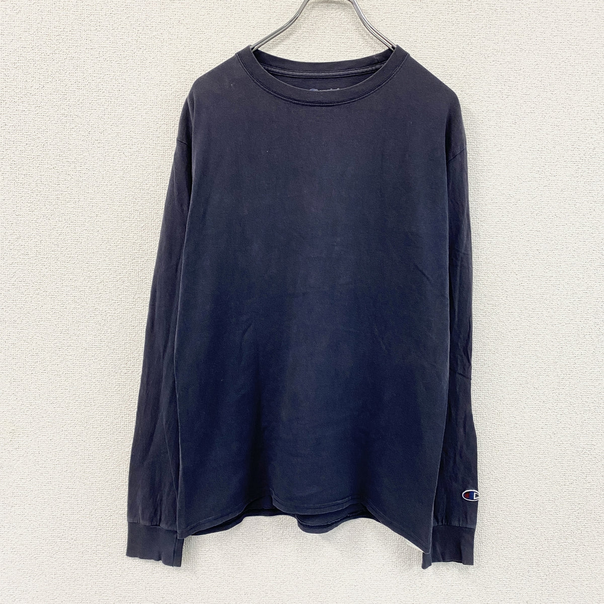 Champion　チャンピオン　長袖プリントTシャツ/ロンT　目無し　紺　ネイビー　Lサイズ　古着