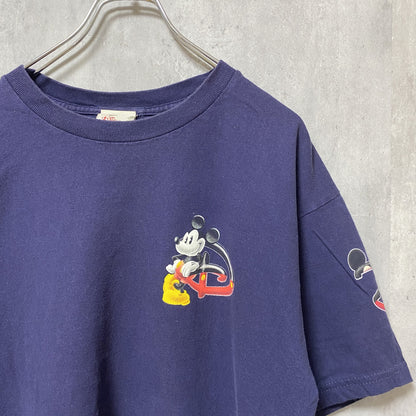 古着 used　Disney　ディズニー　半袖公式ワンポイントプリントTシャツ　ミッキー　キャラクター　紺　ネイビー　Lサイズ