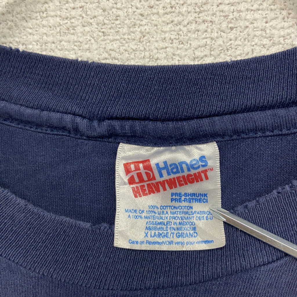 Hanes　ヘインズ　半袖プリントTシャツ　シングルステッチ　紺　ネイビー　XLサイズ　古着