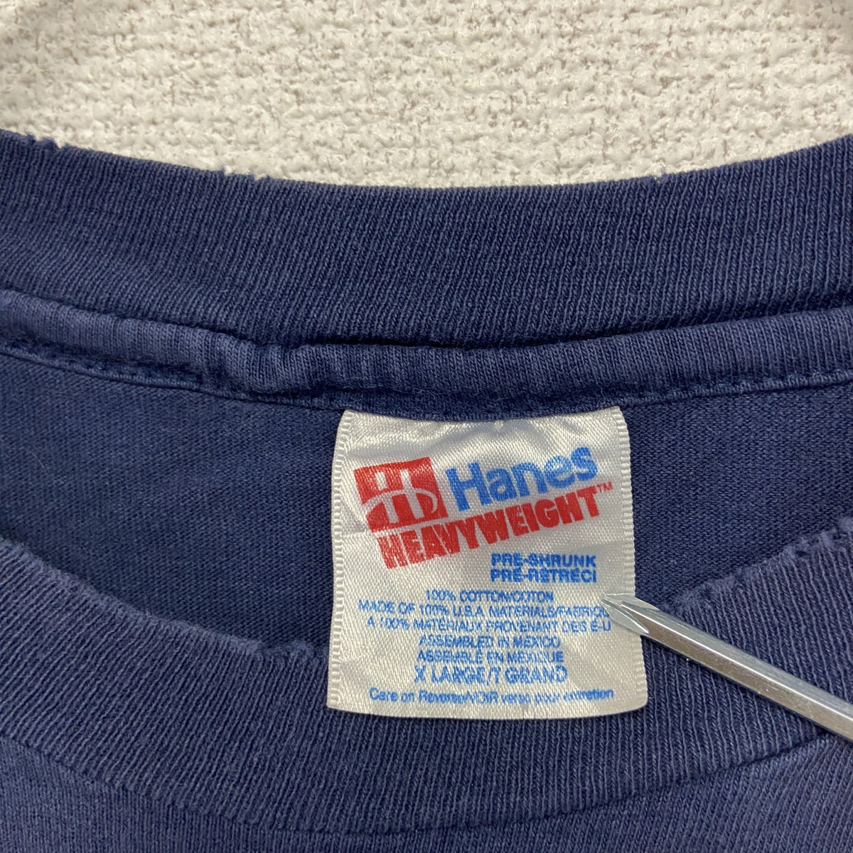 Hanes　ヘインズ　半袖プリントTシャツ　シングルステッチ　紺　ネイビー　XLサイズ　古着