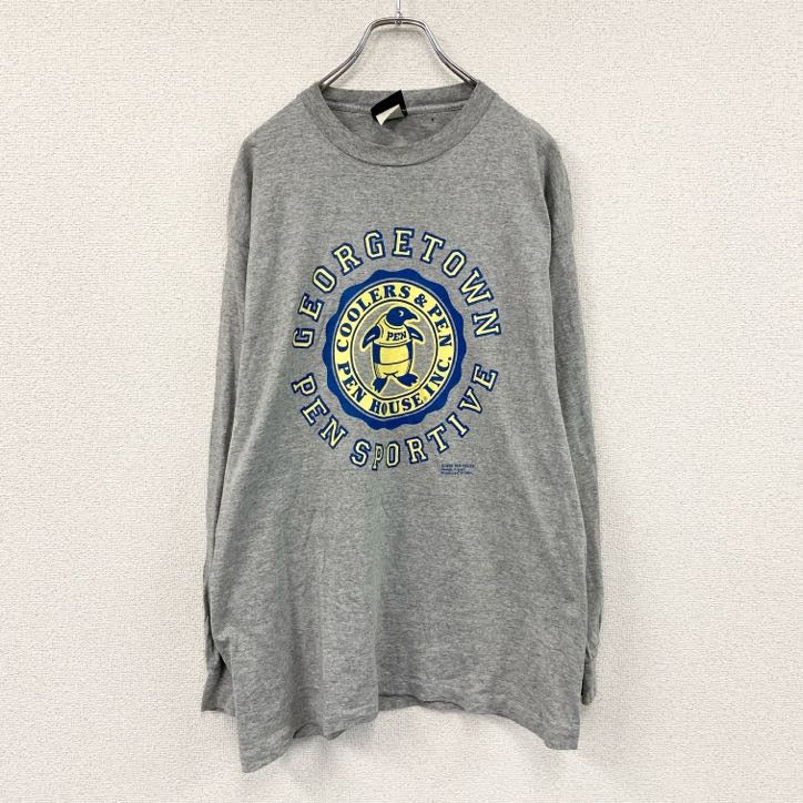 90s～　Signal Sports　シグナルスポーツ　長袖Tシャツ/ロンT　アーチプリント　3連プリント　ヴィンテージ　灰色　グレー　Lサイズ カットソー メンズ コットン 古着