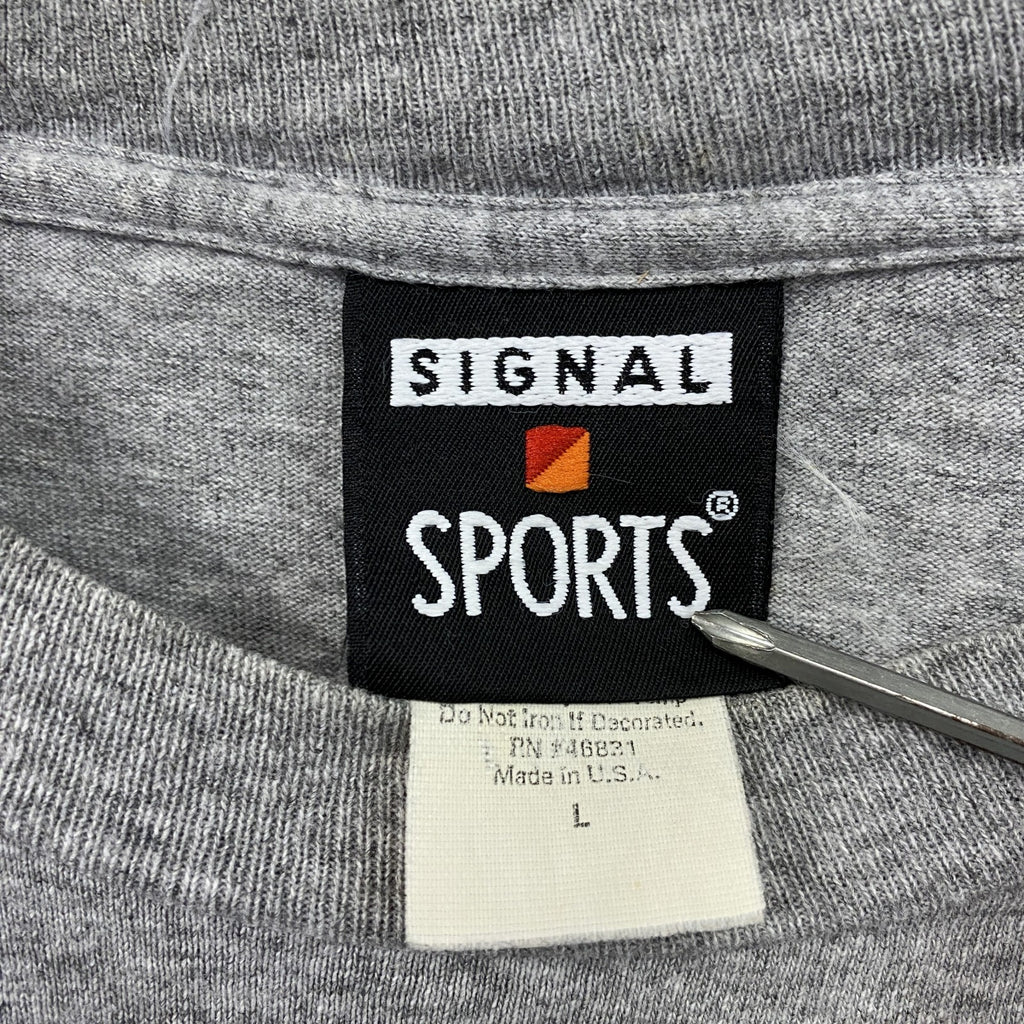 90s～　Signal Sports　シグナルスポーツ　長袖Tシャツ/ロンT　アーチプリント　3連プリント　ヴィンテージ　灰色　グレー　Lサイズ カットソー メンズ コットン 古着