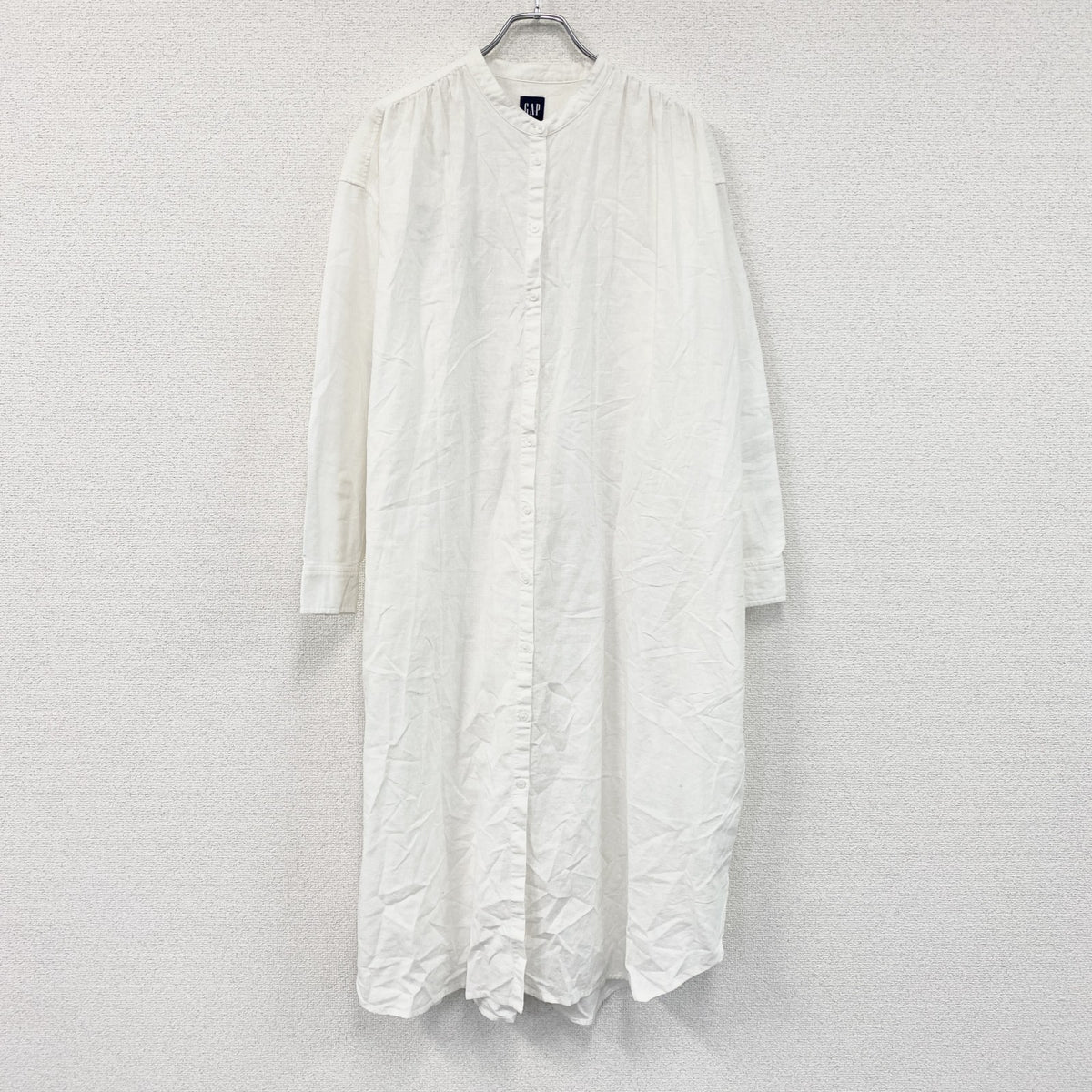 00s　GAP　ギャップ　ロングシャツワンピース　白　ホワイト　Lサイズ 　リネン コットン 古着