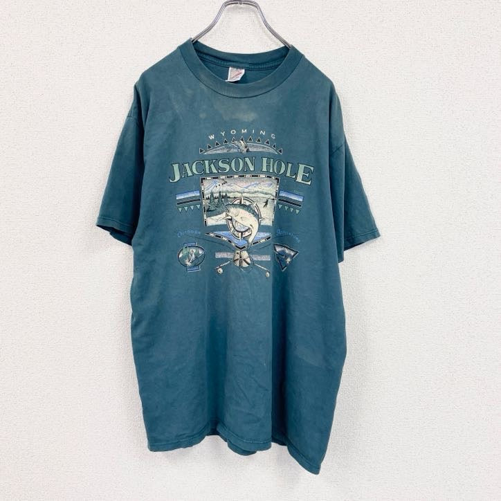～90s　JERZEES　ジャージーズ　半袖プリントTシャツ　ヴィンテージ　緑　グリーン　XLサイズ　古着