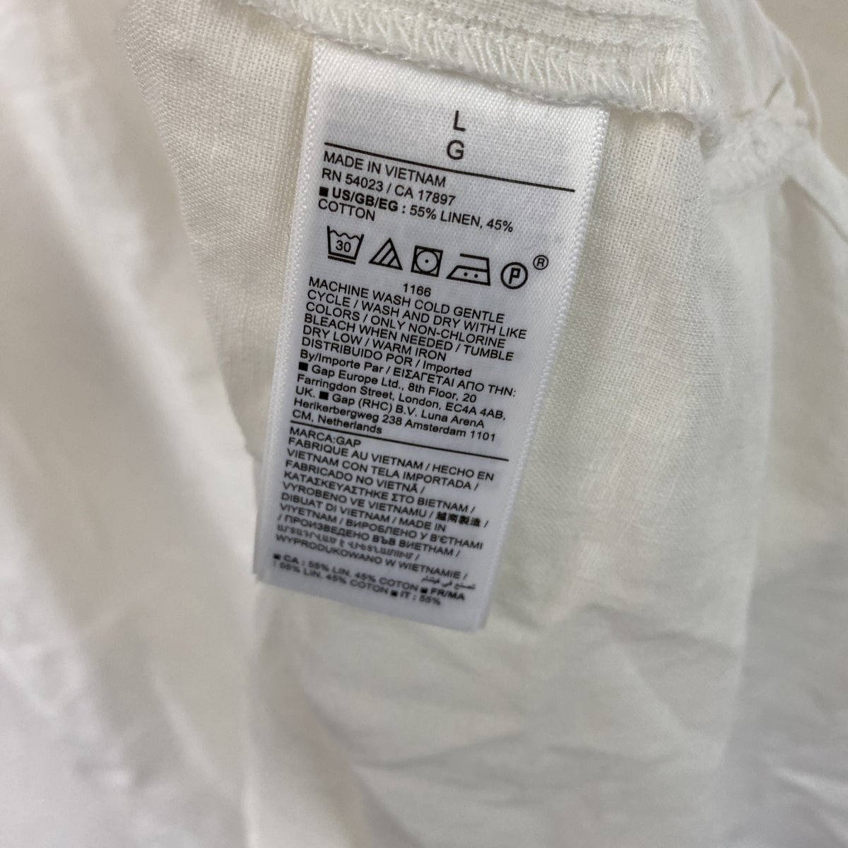 00s　GAP　ギャップ　ロングシャツワンピース　白　ホワイト　Lサイズ 　リネン コットン 古着