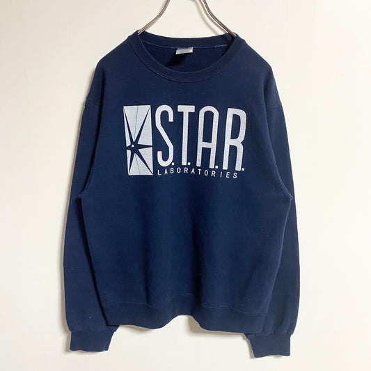 古着 used　JERZEES　長袖プリントスウェット　トレーナー　STARLABORATORIES　ネイビー　秋冬服　Sサイズ