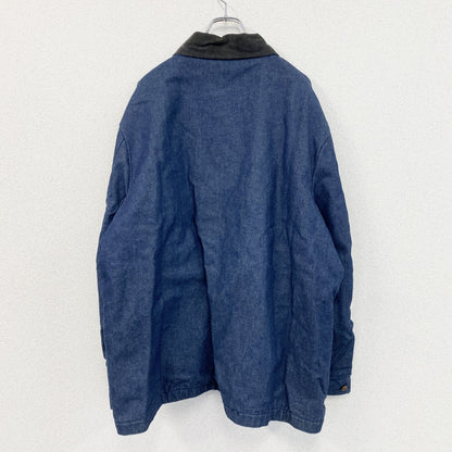 ～80s　デニムカバーオール　ブランケットライナー　コーデュロイカラー　4ポケット　刺繍ロゴ　インディゴ　Lサイズ