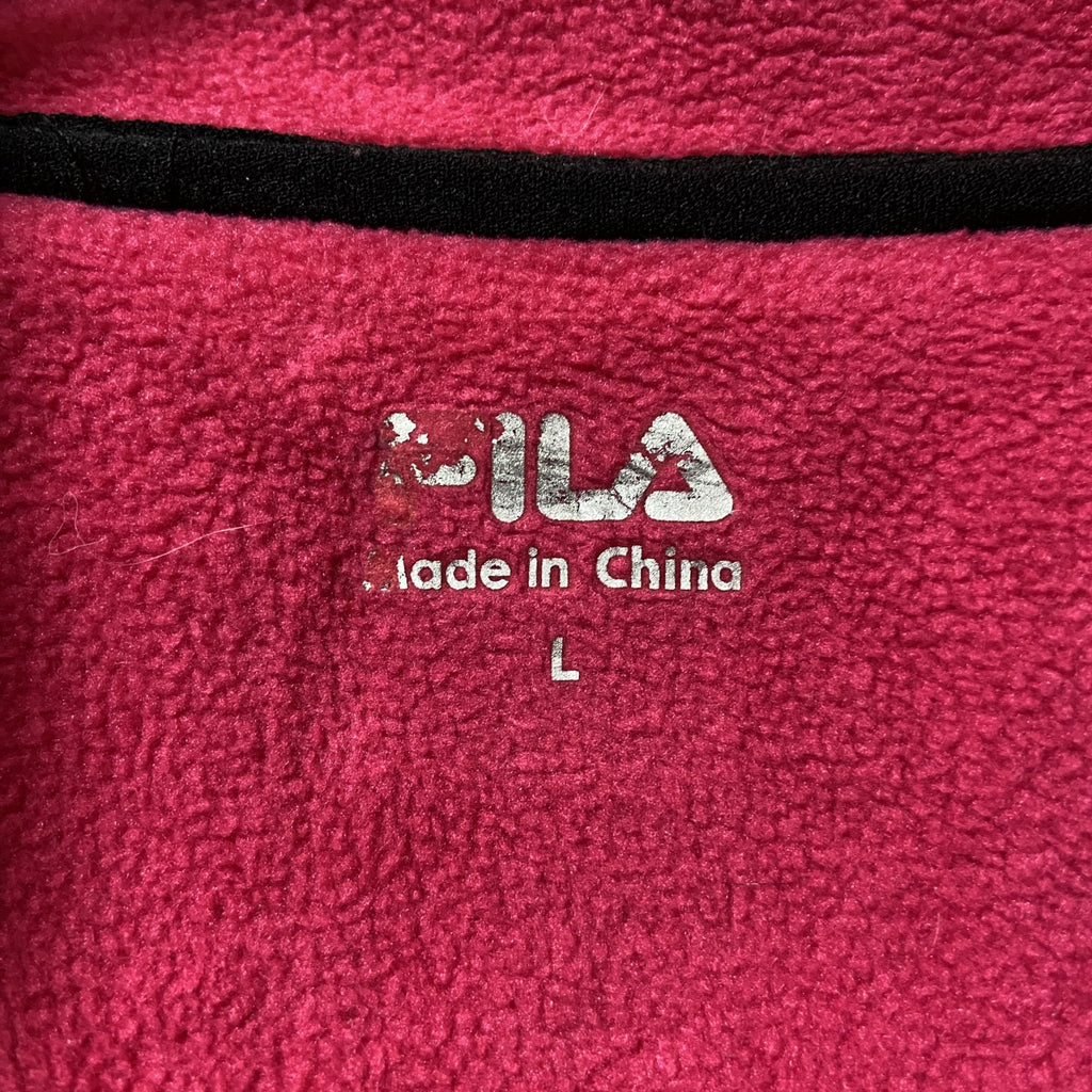 FILA 　フィラ　フリースジャケット/ボアジャケット　刺繍ロゴ　ワンポイント　ピンク　黒　ブラック　Lサイズ　古着